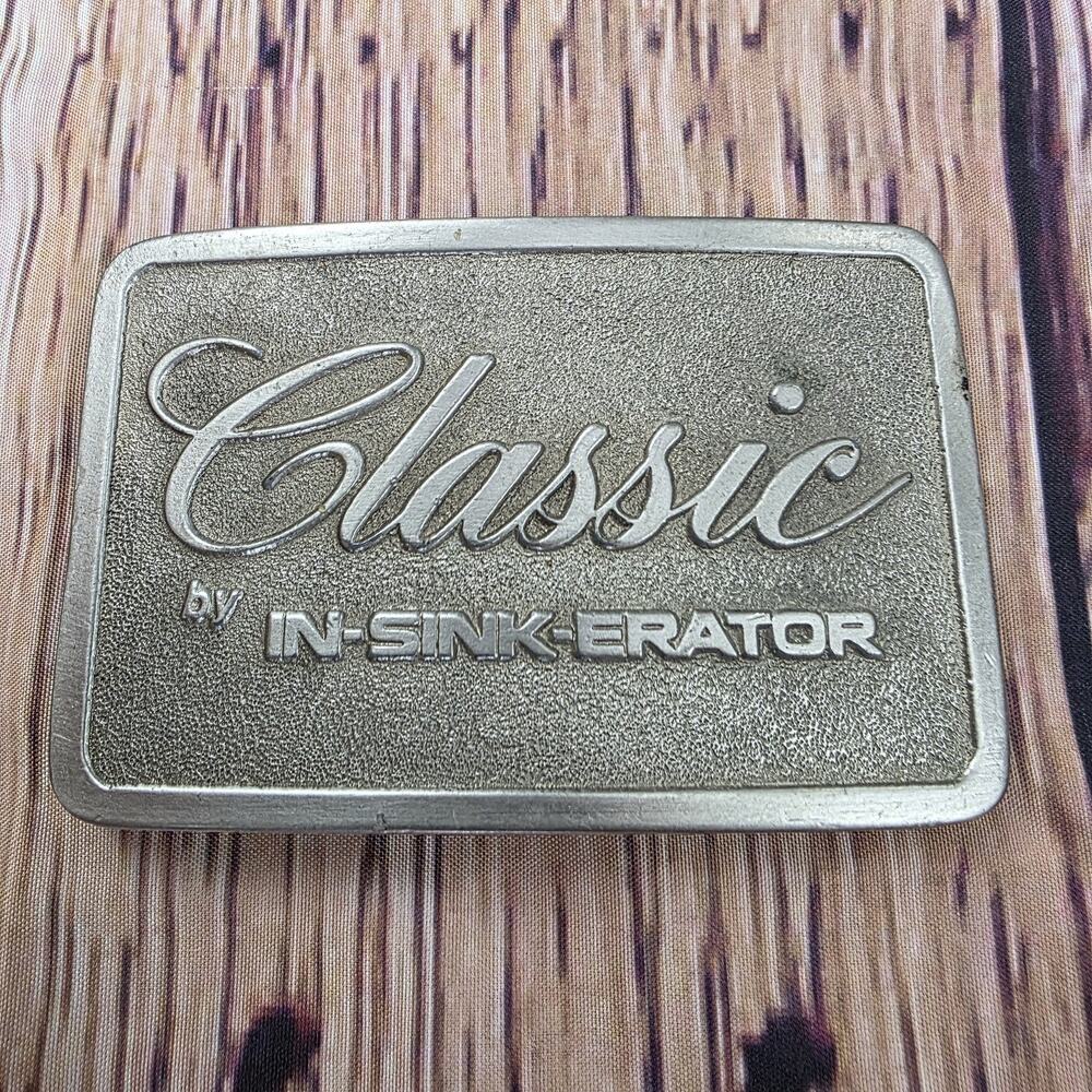 Vintage Classic In-Sink-Erator Belt Buckle SpecCast Rockford IL Metal Retro USA